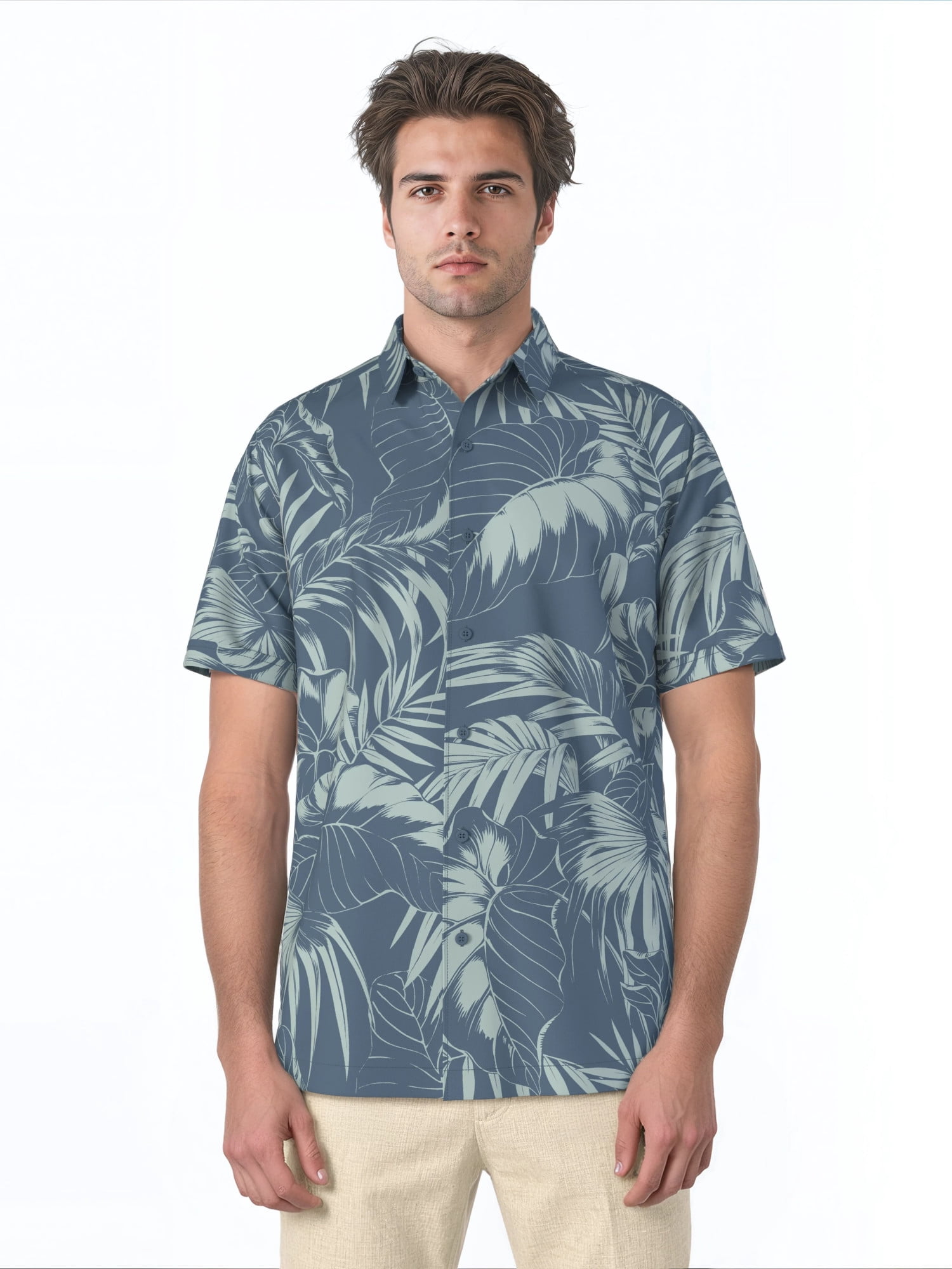 Cafe Luna Men's and Big Men's Printed Leaves Short Sleeve Woven Shirt, Size S-4XL