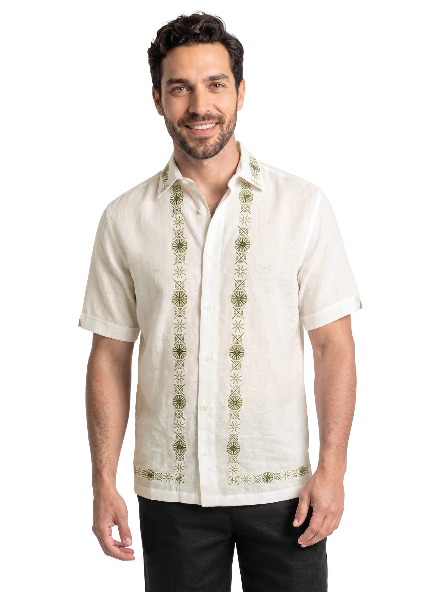 Cafe Luna Men’s and Big Men’s Geometric Panel Print Short Sleeve Button-Down Shirt, S-5XL