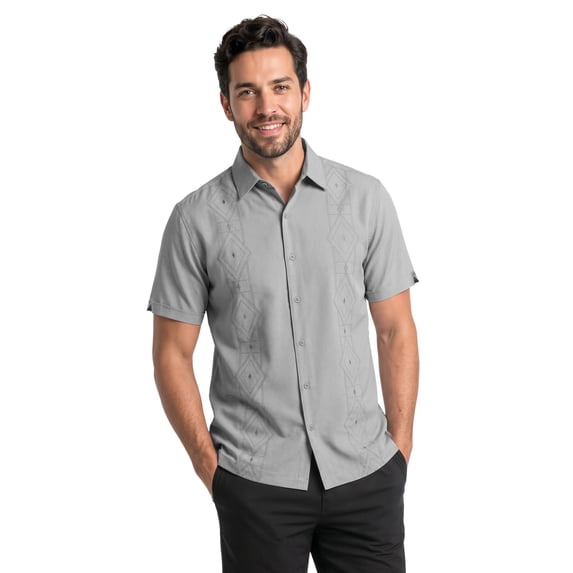 Cafe Luna Men’s and Big Men’s Geo Printed Panels Short Sleeve Button-Down Shirt, S-5XL