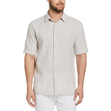 Cafe Luna Men's and Big Men's Short Sleeve Linen-Cotton Tuck Panel Woven Shirt, Sizes S-5XL