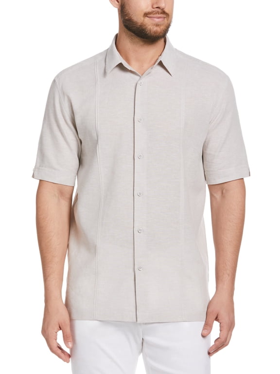 Men's and Big Men's Short Sleeve Linen-Cotton Tuck Panel Woven Shirt, Sizes S-5XL