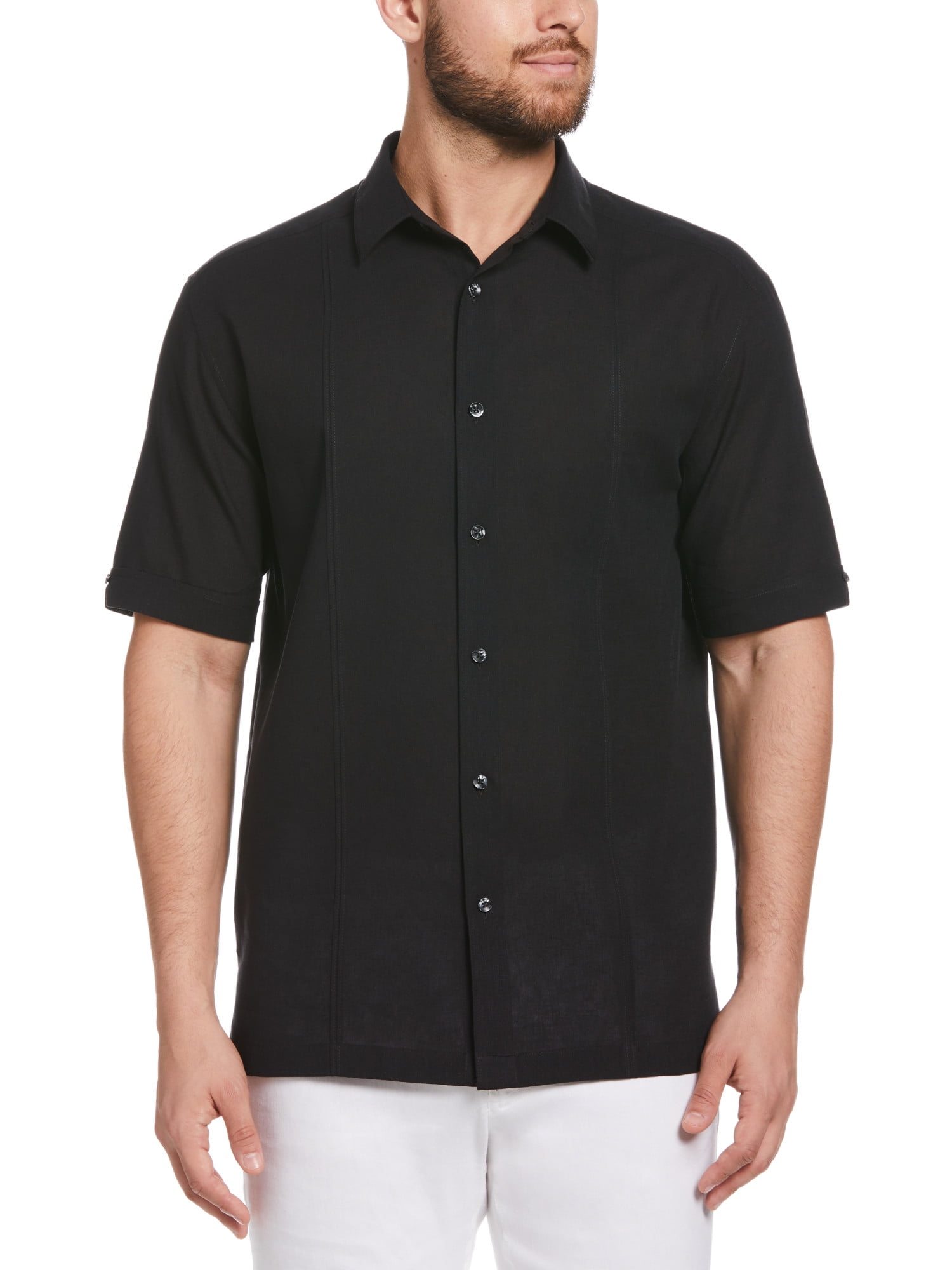 Cafe Luna Men's and Big Men's Short Sleeve Linen-Cotton Tuck Panel Woven Shirt, Sizes S-5XL