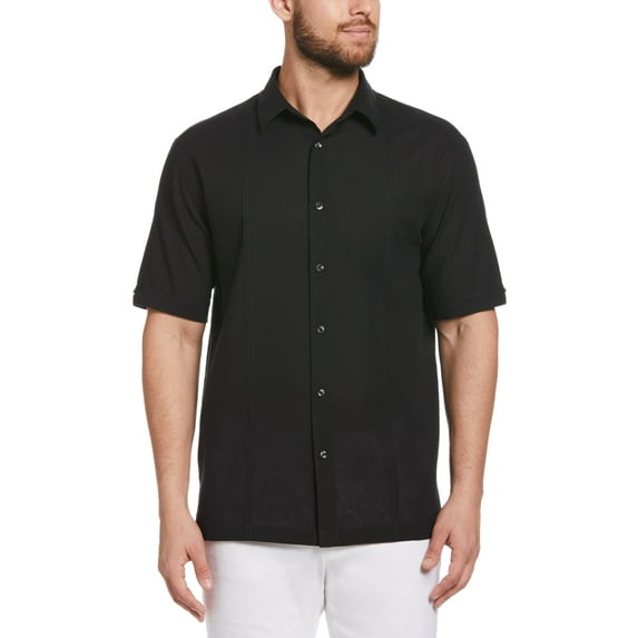 Cafe Luna Men's and Big Men's Short Sleeve Linen-Cotton Tuck Panel Woven Shirt, Sizes S-5XL