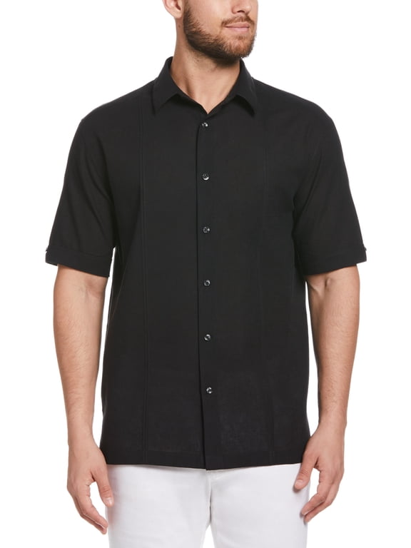 Men's and Big Men's Short Sleeve Linen-Cotton Tuck Panel Woven Shirt, Sizes S-5XL