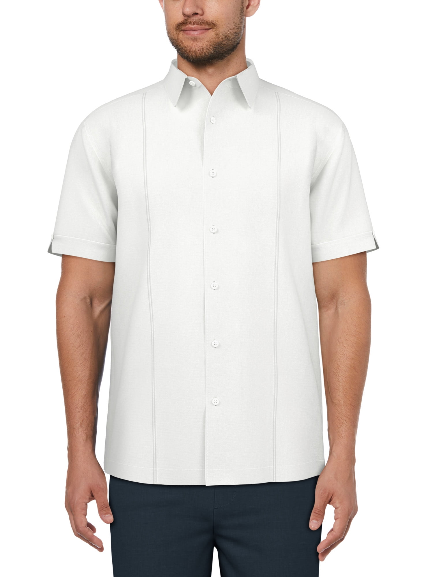 Cafe Luna Men's and Big Men's Short Sleeve Linen Cotton Tuck Panel Woven Shirt, Sizes S-5XL