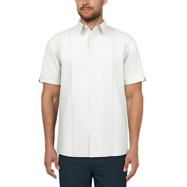 Cafe Luna Men's and Big Men's Short Sleeve Linen Cotton Tuck Panel Woven Shirt, Sizes S-5XL