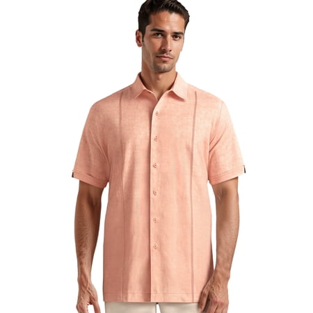 Cafe Luna Men's and Big Men's Short Sleeve Linen-Cotton Tuck Panel Woven Shirt, Sizes S-5XL