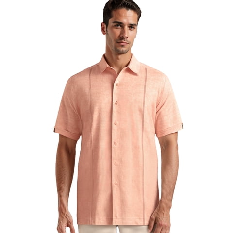 Men's and Big Men's Short Sleeve Linen-Cotton Tuck Panel Woven Shirt, Sizes S-5XL