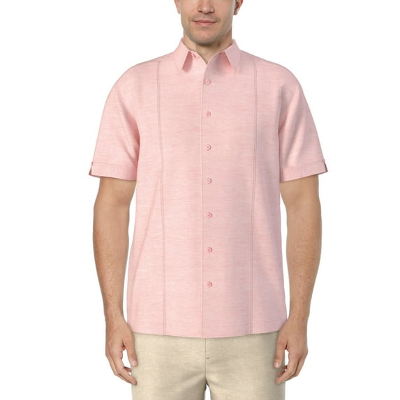 Cafe Luna Men's and Big Men's Short Sleeve Linen Cotton Tuck Panel Woven Shirt, Sizes S-5XL