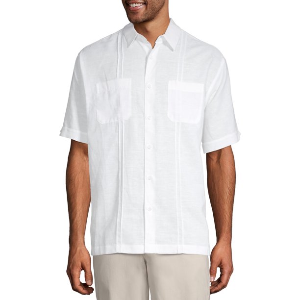 Cafe Luna Men's and Big Men's Short Sleeve Two Pocket Linen Cotton ...