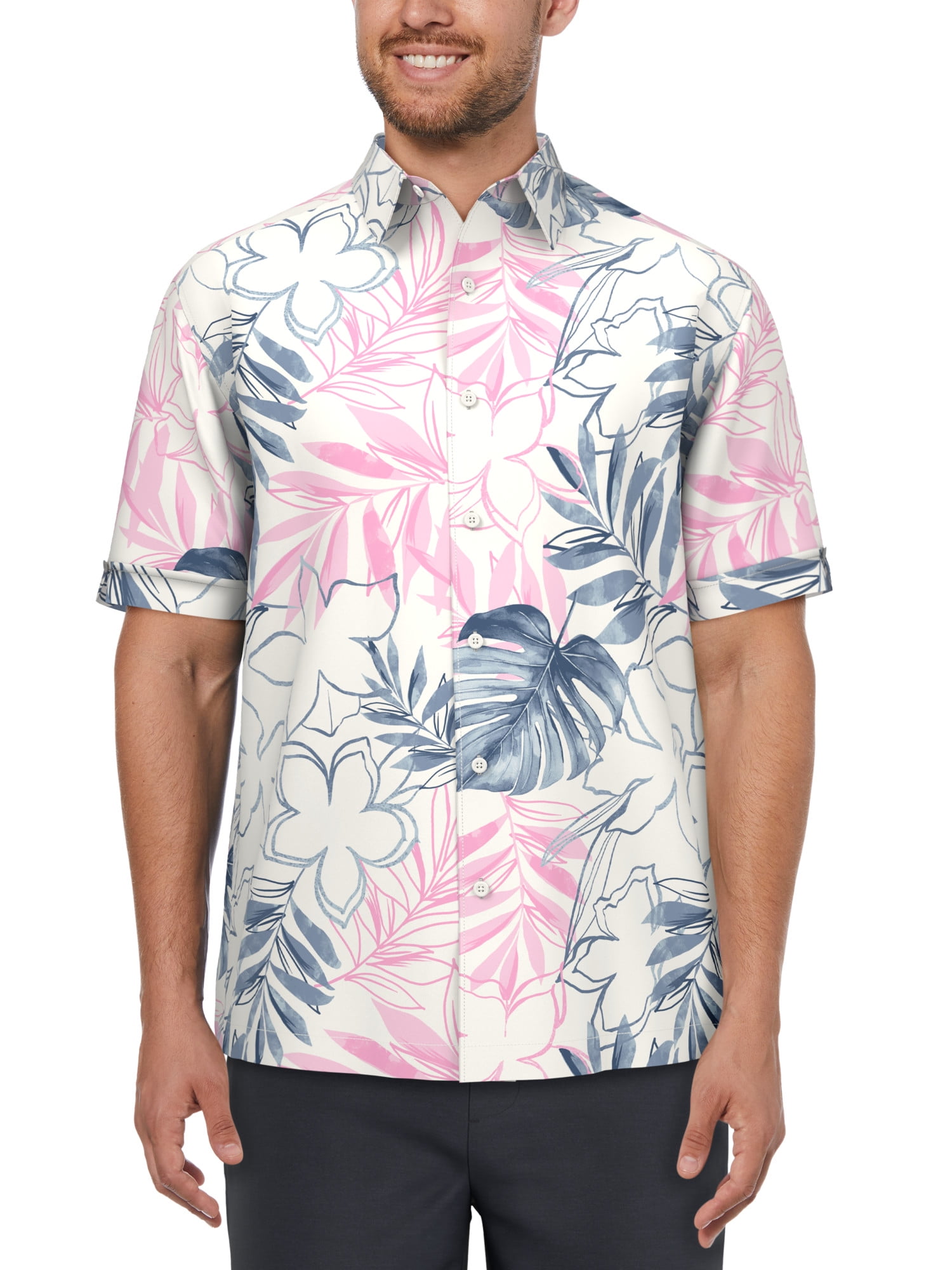Cafe Luna Men's and Big Men's Tropical Flower Print Short Sleeve Shirt, Sizes S-5XL