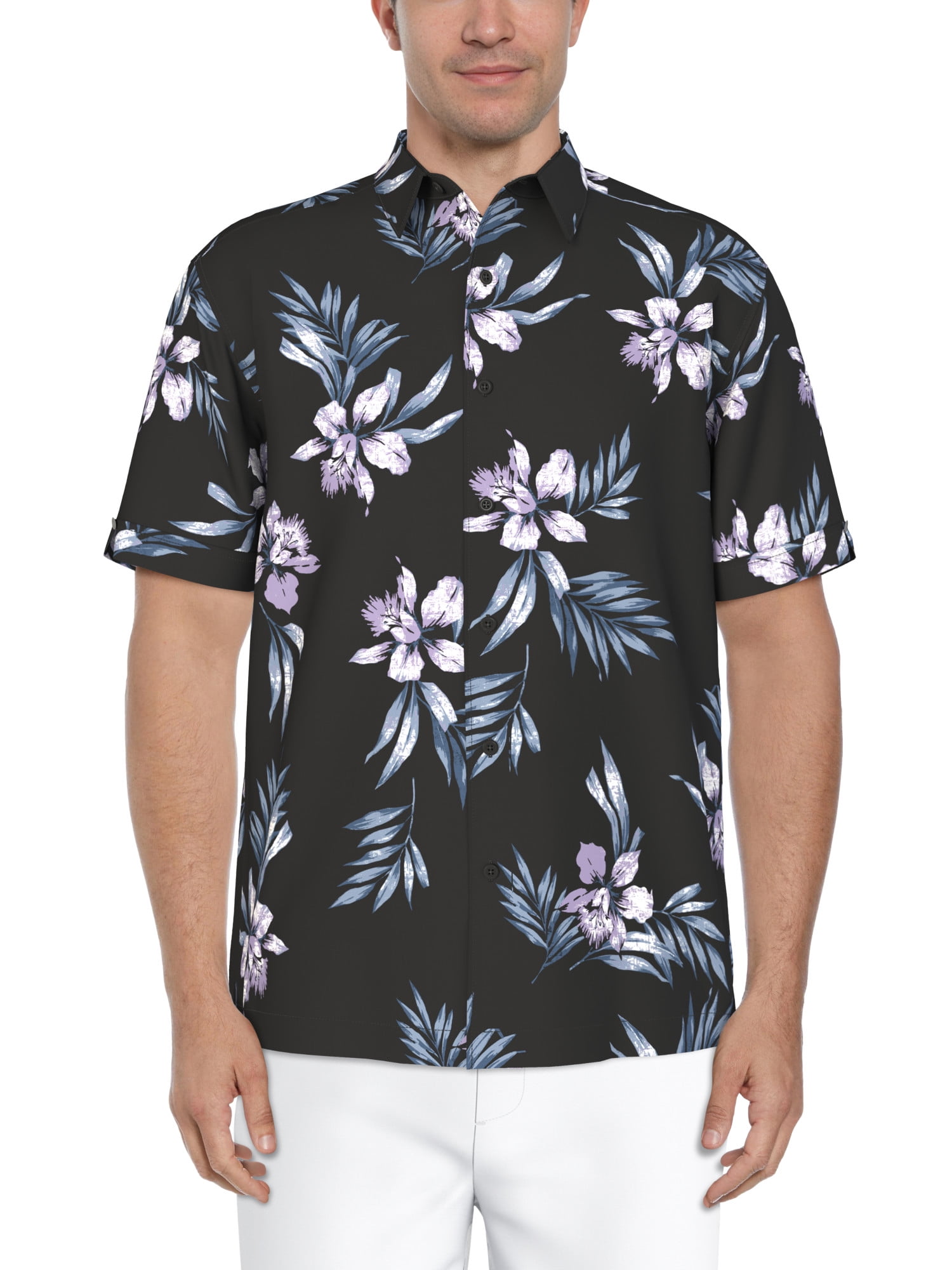 Cafe Luna Men's and Big Men's Tropical Flower Print Short Sleeve Shirt, Sizes S-5XL