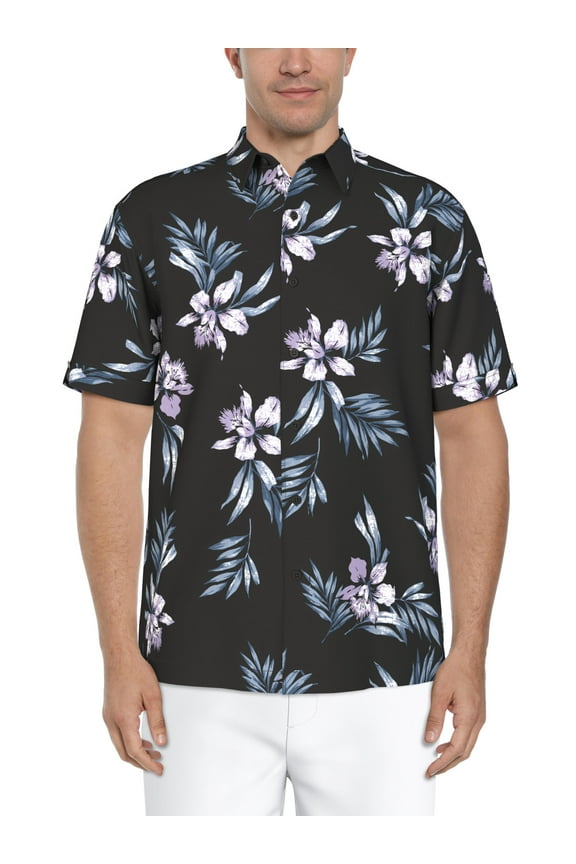 Men's and Big Men's Tropical Flower Print Short Sleeve Shirt, Sizes S-5XL