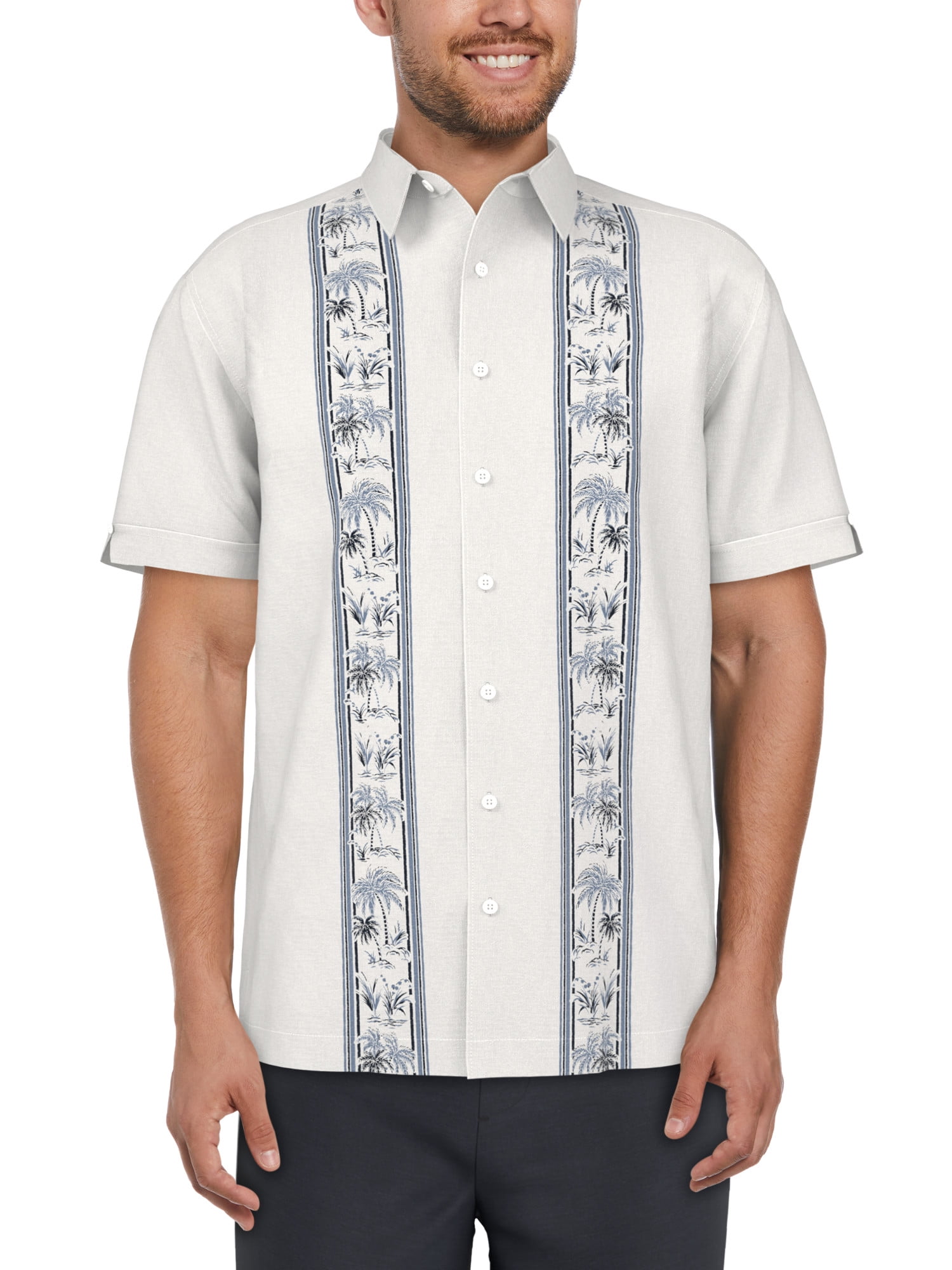 Cafe Luna Men's and Big Men's Tropical Palms Panel Print Short Sleeve Shirt, Sizes S-5XL