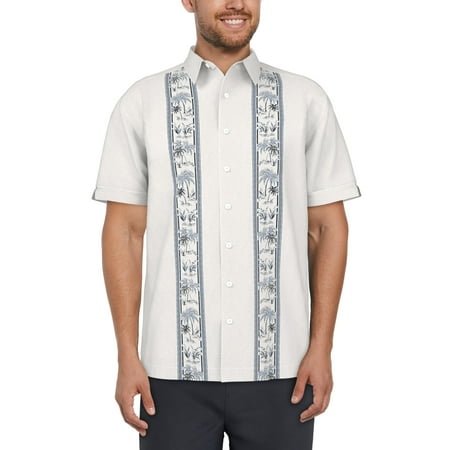 Cafe Luna Men's and Big Men's Tropical Palms Panel Print Short Sleeve Shirt, Sizes S-5XL