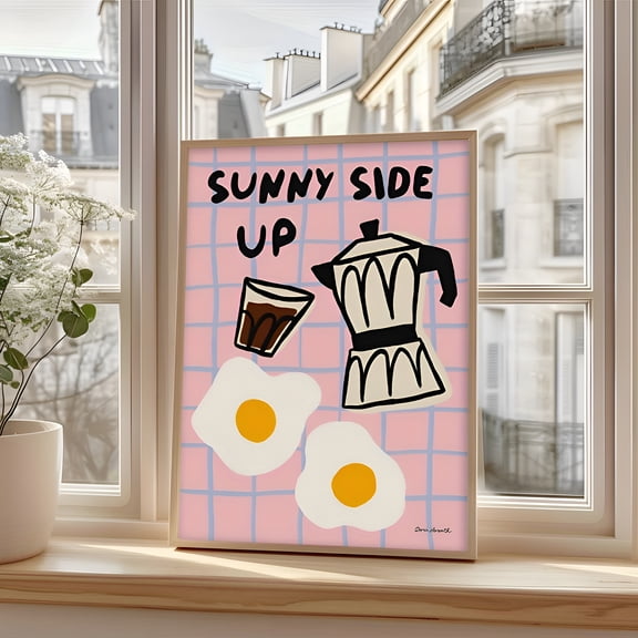 Cafe Morning Delight Wall Art Poster Breakfast Coffee Sunny Side Illustration Decorative Artwork Modern Aesthetic Living Room Bedroom Kitchen Office Gift, UNFRAMED 24x36