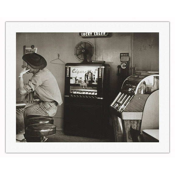 Cafe Near Pinhole, California - Vintage B&W Photograph by Dorothea Lange c.1956 - Fine Art Rolled Canvas Print 20in x 26in