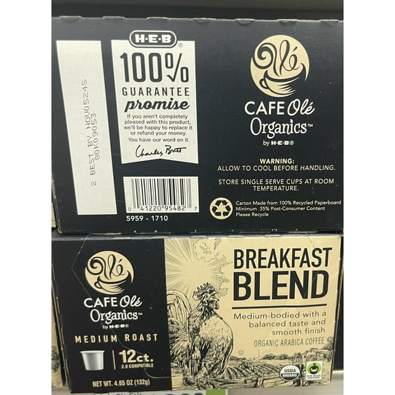 Cafe Ole Breakfast Blend coffee. 12 cups per box. Medium Roast. 2 pack bundle.