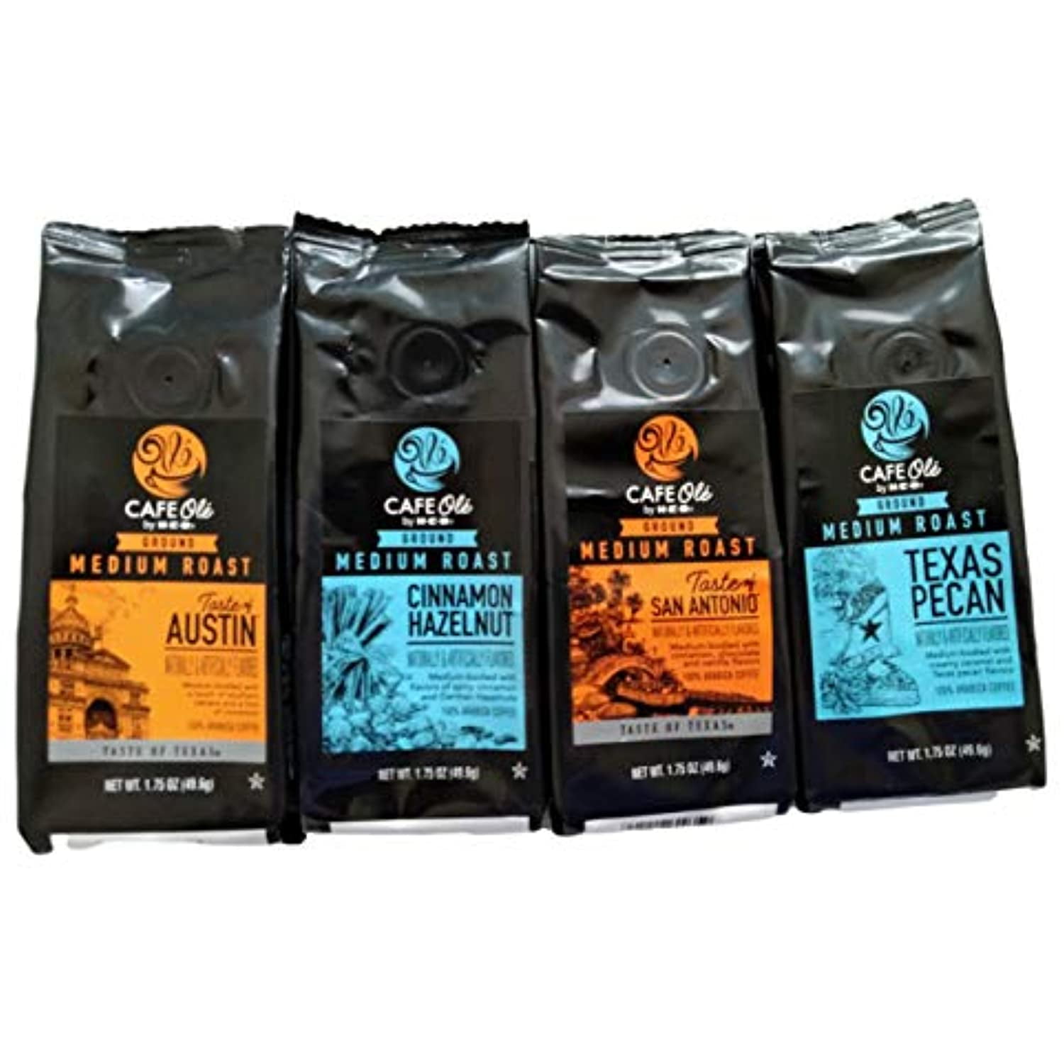 Cafe Ole Gourmet Ground Coffee Sampler Bundle (4 Flavors 1.75 Oz Each