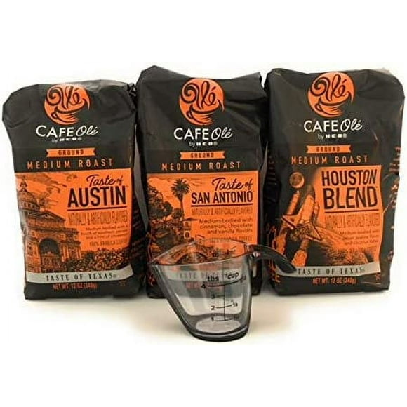 Cafe Ole Taste of Texas Ground Coffee Bundle, with Goodcook Coffee Measure - Taste of Houston, Taste of Austin, & Taste of San Antonio