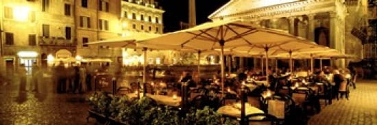 Cafe Pantheon Rome Italy Canvas Art - Panoramic Images (18 x 6)