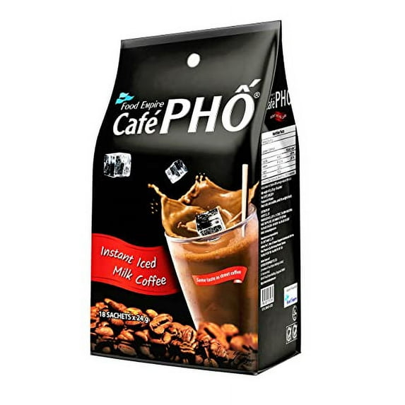 Cafe Pho Vietnamese 3in1 Instant Coffee Mix, Iced Milk Coffee, Cafe Sua Da, Single Serve Coffee Packets, Bag of 18 Sachets, Pack of 1-15 Months Shelf Life