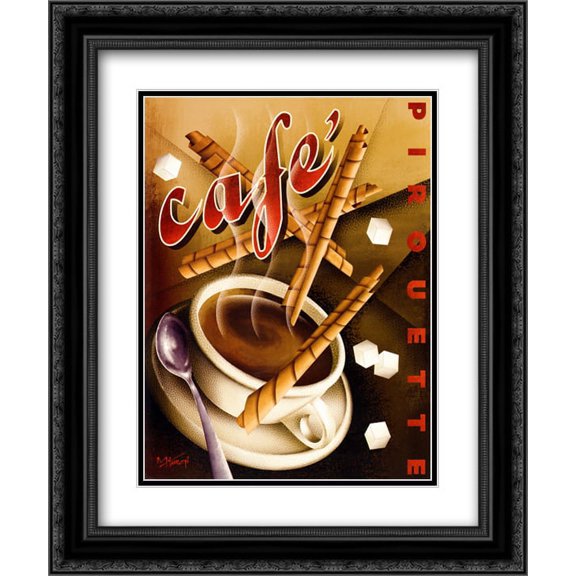 Cafe Pirouette 2x Matted 16x19 Black Ornate Framed Art Print by Michael Kungl