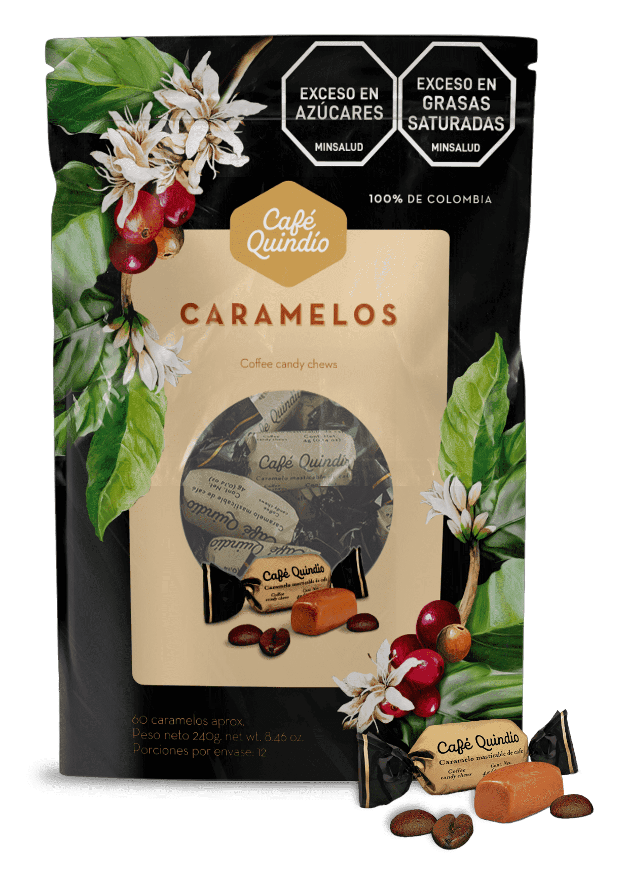 Cafe Quindio Chewy Coffee Caramels 8.5 oz Bag (240g) - Approximately 60 Candies