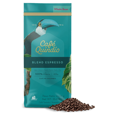 Cafe Quindio Espresso Blend -  Medium/Dark Roast 100% Colombian Excelso Whole Bean Arabica Coffee - 35.2 Ounce Bag (1kg)
