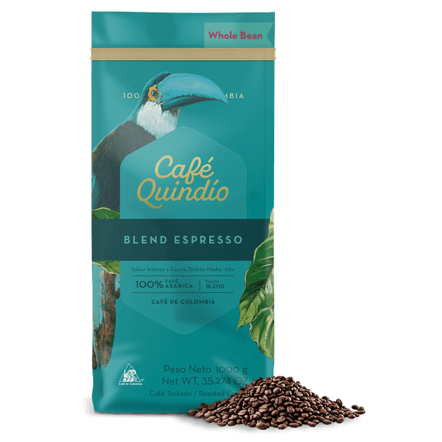 Cafe Quindio Espresso Blend -  Medium/Dark Roast 100% Colombian Excelso Whole Bean Arabica Coffee - 35.2 Ounce Bag (1kg)