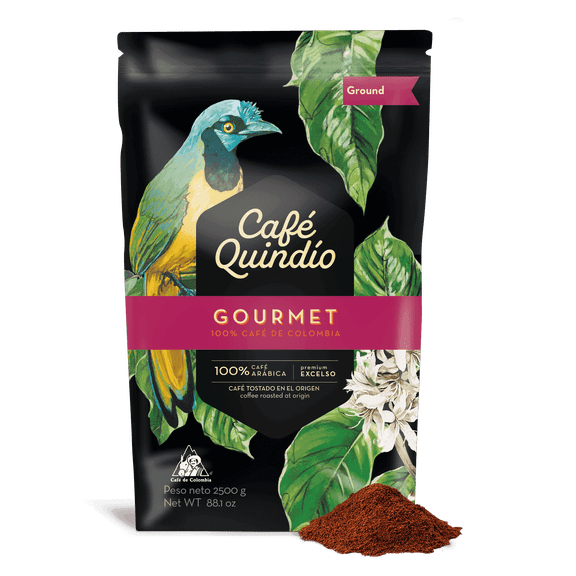 Cafe Quindio Gourmet - Medium Roast 100% Colombian Excelso Ground Arabica Coffee - 88 Ounce Bag (2500g)