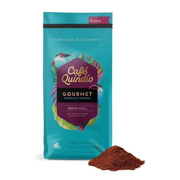 Cafe Quindio Medium-Dark Roast 100% Colombian Excelso Ground Arabica Coffee - Gourmet Espresso Intense - 35 Ounce (Pack of 1)