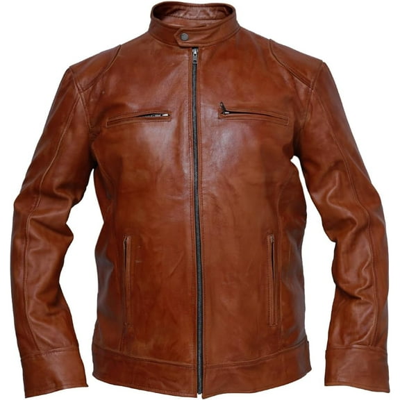Cafe Racer Leather Jacket Men Biker Motorcycle Winter Stylish Genuine Leather Jacket For Men - Brown -3XL