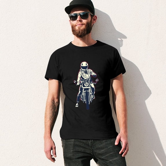 Cafe Racer Motorcycle Men’s Graphic T-shirt Vintage Short Sleeve Sport Tee Black S