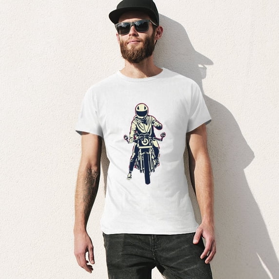 Cafe Racer Motorcycle Men’s Graphic T-shirt Vintage Short Sleeve Sport Tee White L