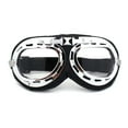 thumbnail image 1 of Cafe Racer Thick Leather Padded Steam Punk Motorcycle Goggle Silver Clear, 1 of 4