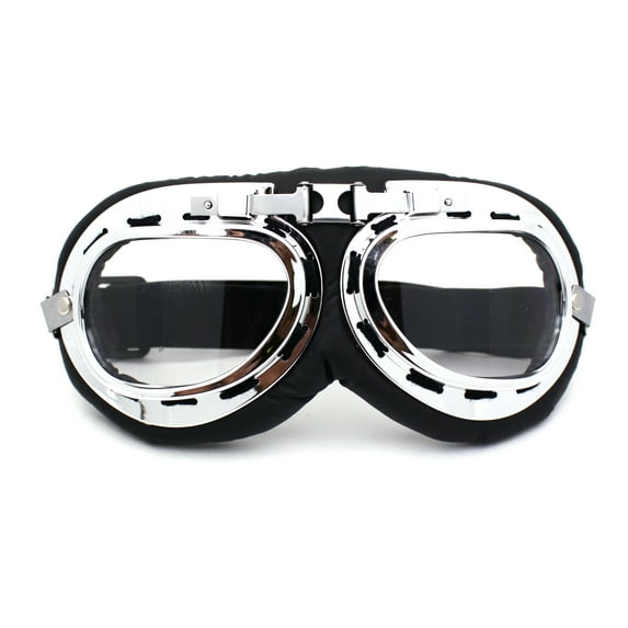Cafe Racer Thick Leather Padded Steam Punk Motorcycle Goggle Silver Clear
