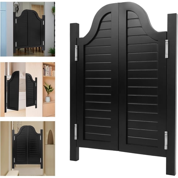 Cafe Saloon Interior Door 1.34" Thick Solid Wood Door W/Hinges for Bar Kitchen Shop Pub Saloon Swinging Automatic Closing Half Waist Solid Door Black