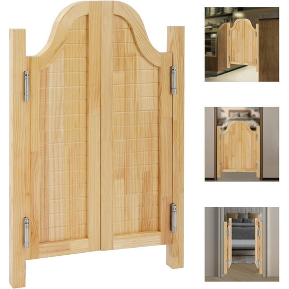Cafe Saloon Interior Door 1.34" Thick Solid Wood Doors Includes Hinges for Bar Kitchen Shop Pub Saloon Swinging Automatic Closing Half Waist Solid Door (Wood Color)