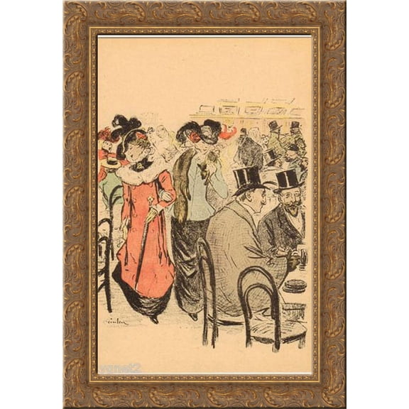 Cafe Scene 24x18 Gold Ornate Wood Framed Canvas Art by Theophile Steinlen