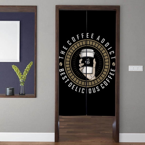 Cafe Shop Black Noren Door Curtain Modern Minimalism Coffee Cup Pattern Doorway Curtain for Kitchen Partition Bedroom Door Privacy Decor
