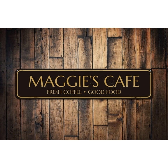 Cafe Sign Fresh Coffee Good Food Sign Custom Barista Chef Name Sign Cafe Food Metal Cafe Kitchen Decor - Size: 16 x 4 Inches