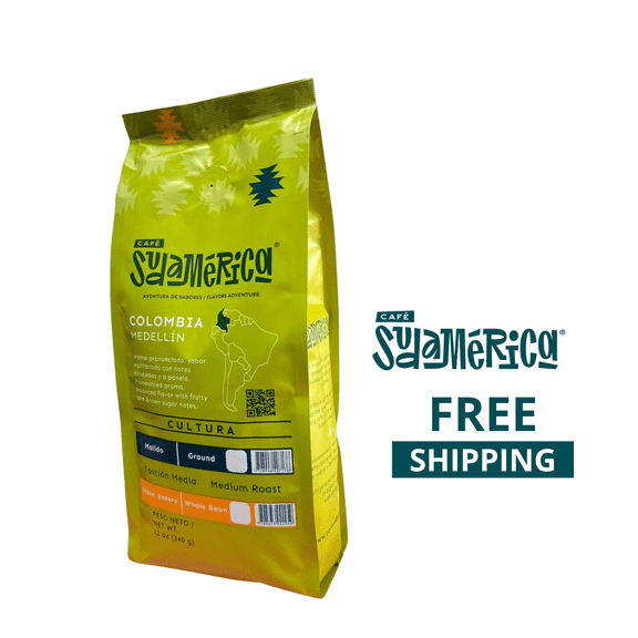 Cafe Sudamerica Medellin Cultura,  100% Colombia Arabica Ground  Coffee, Medium Roast,  12oz. Medellin Origin