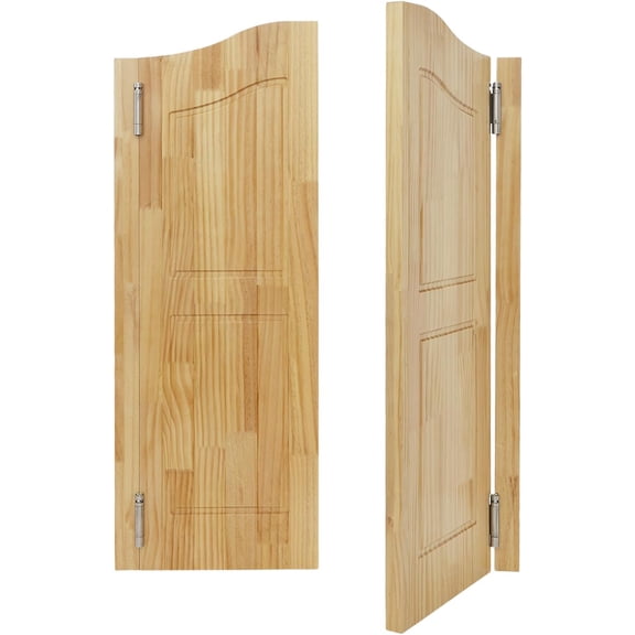 Cafe Swinging Door, Solid Wood Swing Saloon Doors with Hinges Hardware, Entrance Partition Door for Hallway Kitchen Doorway Shop Bar Porch Gate Shop, Auto Close (Wood Color, 32 x 42in)