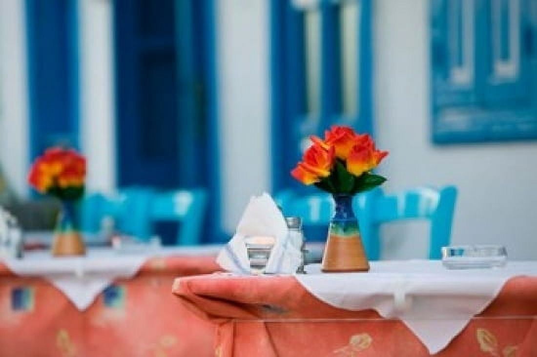 Cafe Table Kokkari Samos Aegean Islands Greece Canvas Art - Walter Bibikow DanitaDelimont (36 x 24)