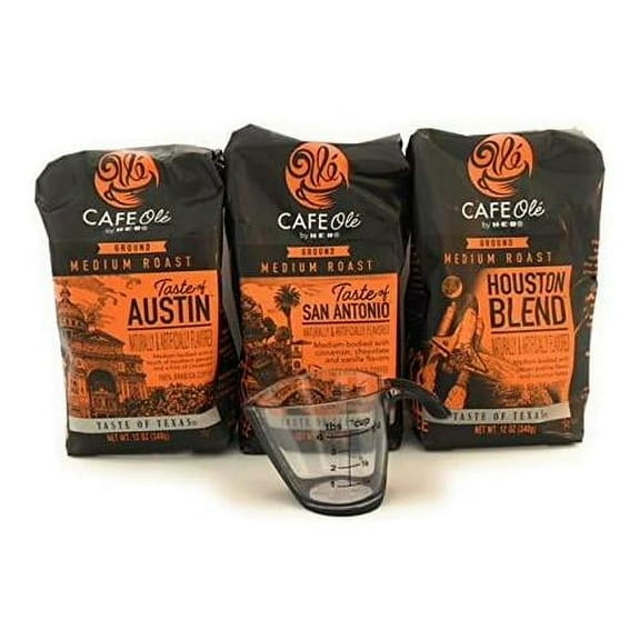 Cafe  Taste Of Texas Ground Coffee Bundle, With Coffee Measure - Taste Of Houston, Taste Of Austin, & Taste Of San Antonio