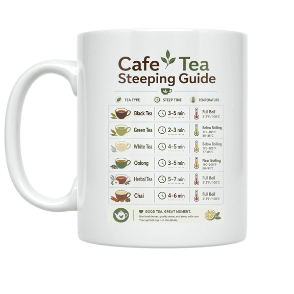 Cafe Tea Steeping Guide - Tea Enthusiast - 11 oz Ceramic Coffee Mug