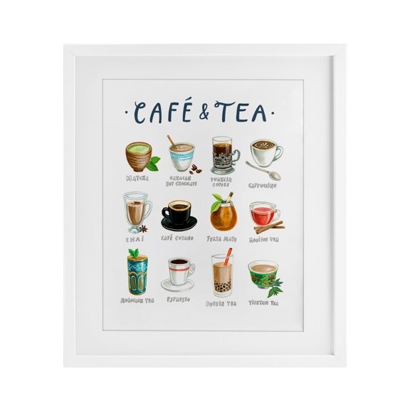 Stupell Industries Cafe & Tea Types White Framed Print Under Glass, design by Angela Steahling