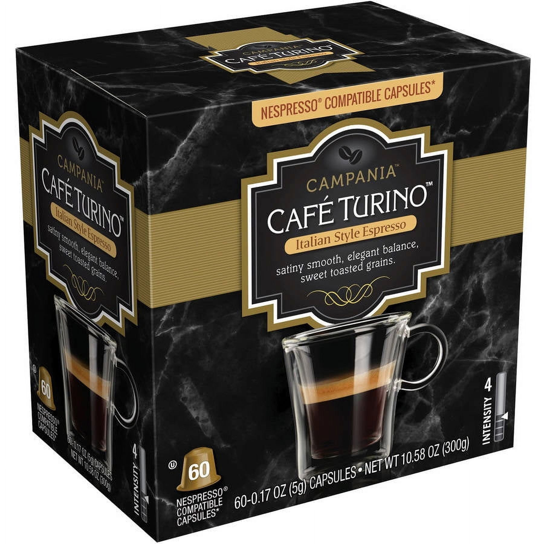 Cafe Turino Campania Italian Style Espresso Nespresso Compatible Capsules,  .17 oz, 60 count