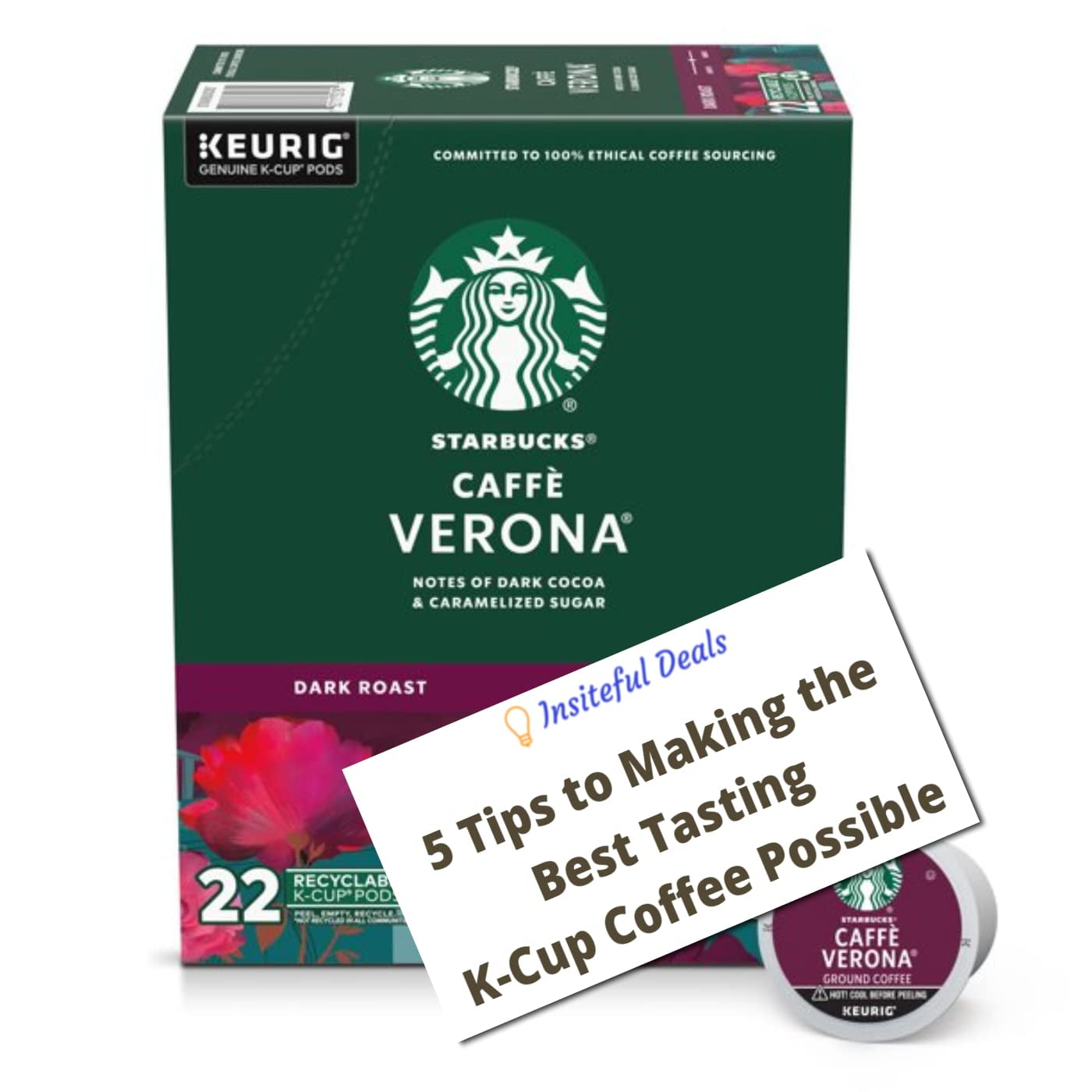 Cafe Verona KCup Coffee Pods K Cup Brewing Tips Card Bundle Dark